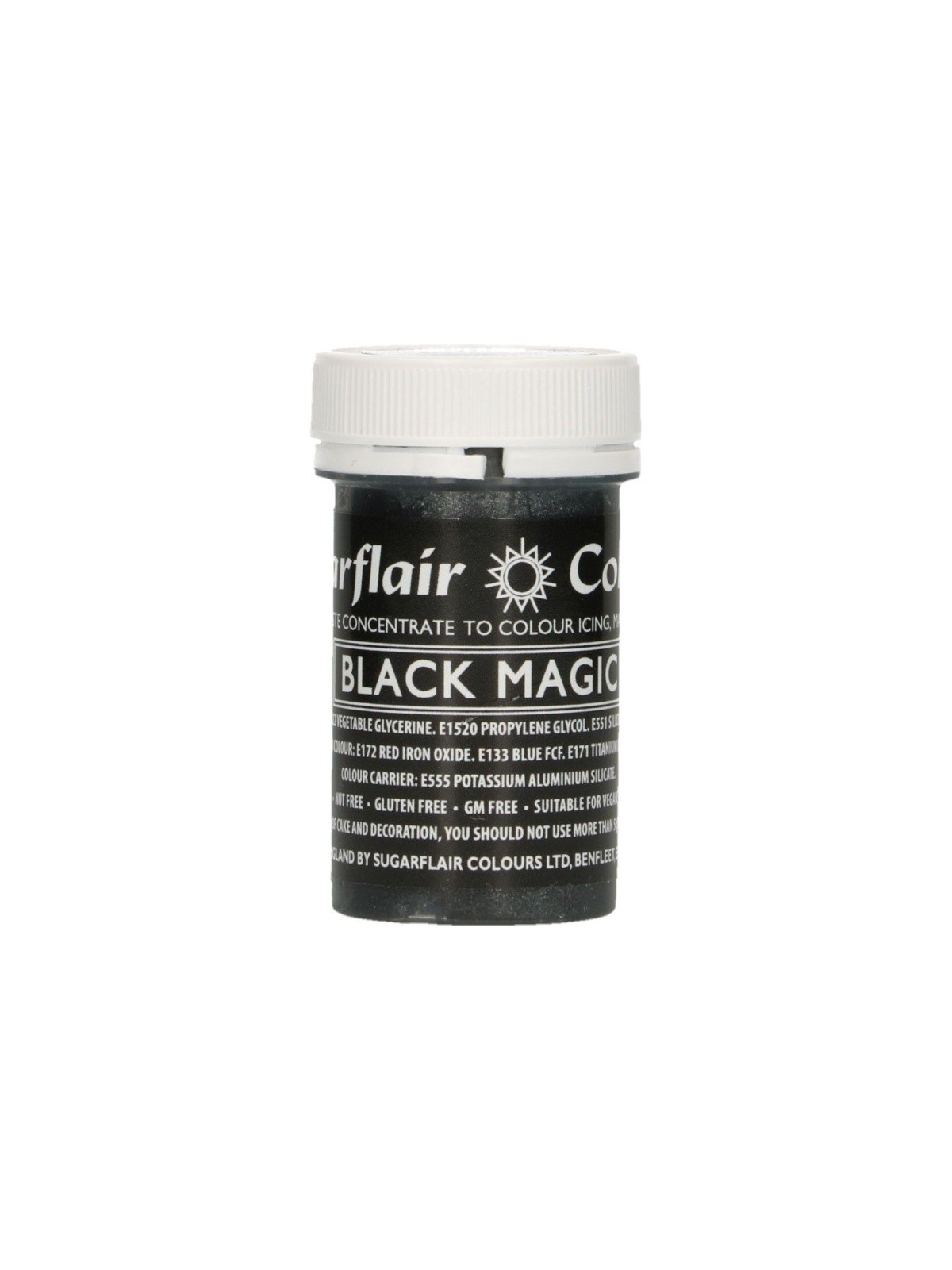 Sugarflair pastel gel colour - satin black magic - 25g