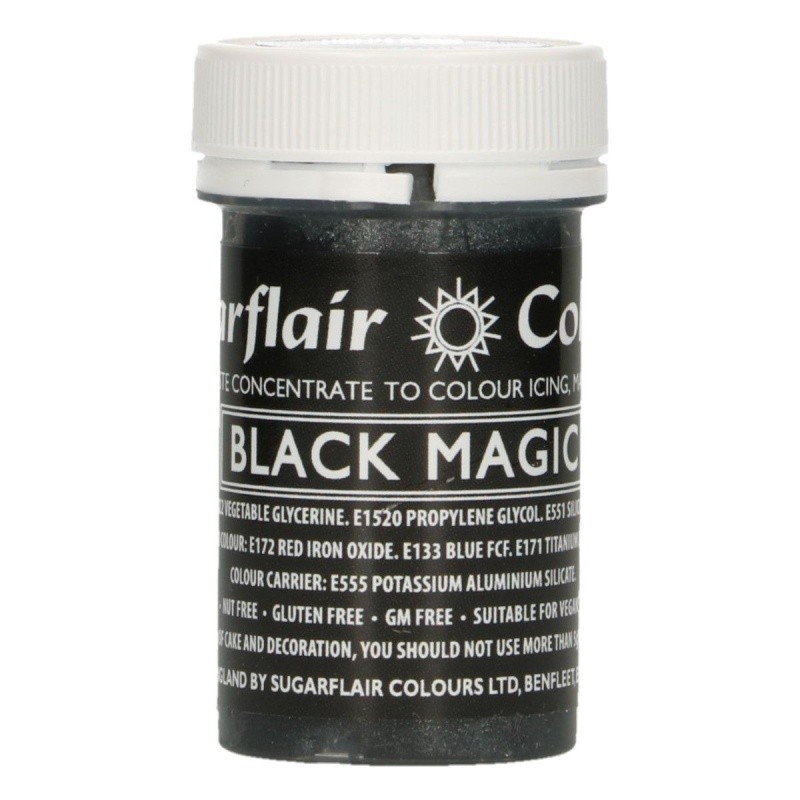 Sugarflair pastelová gelová barva - satin black magic - 25g