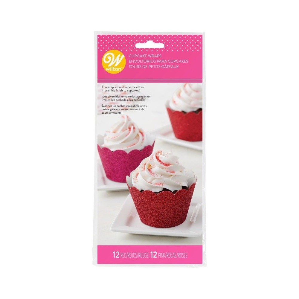 Wilton Cupcake Wrappers - červený a ružový trblietanie - 24ks