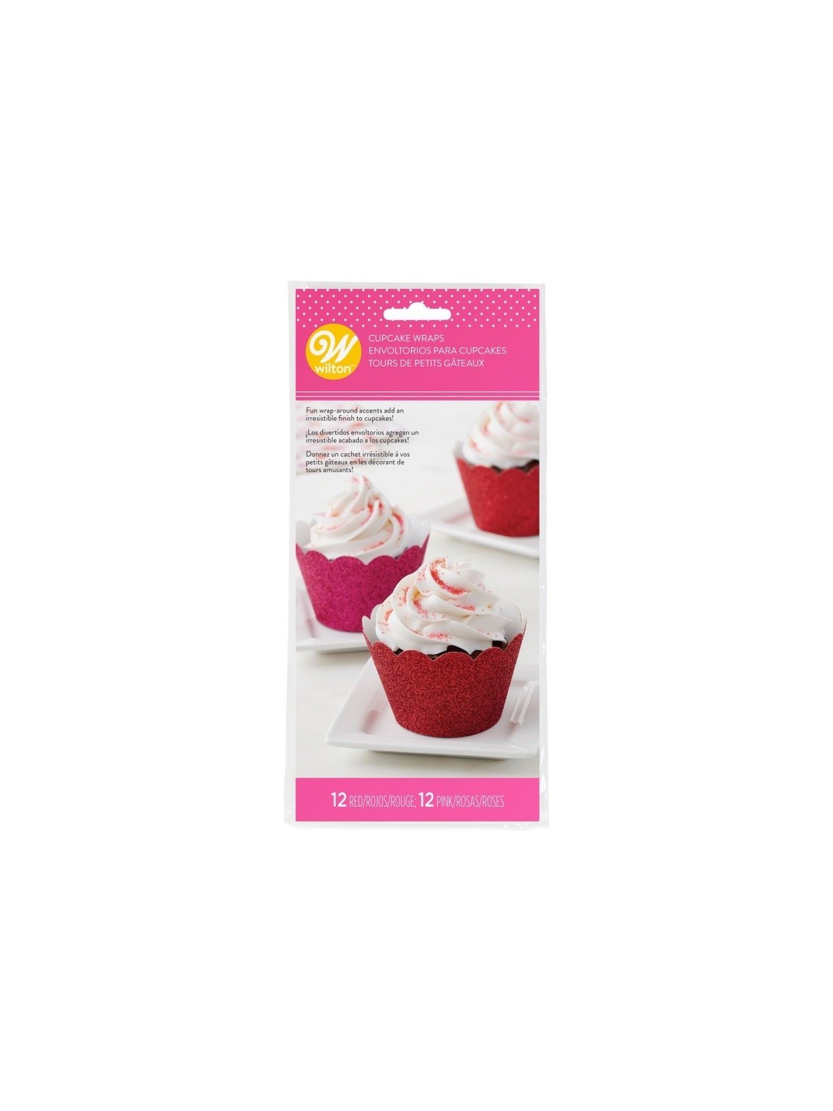 Wilton Cupcake Wrappers - červený a ružový trblietanie - 24ks