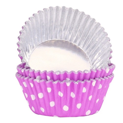 PME Foil Lined Baking cups - purple with polka dot - 30 pcs