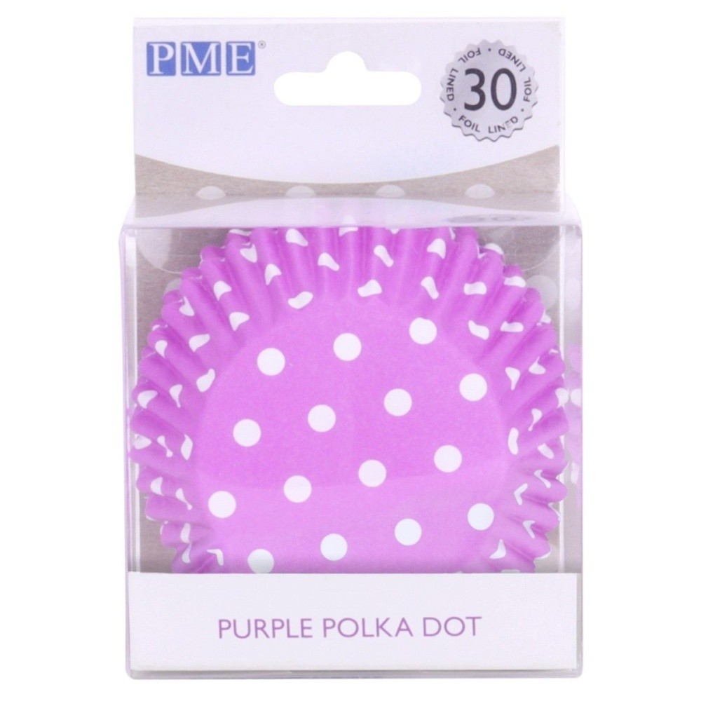 PME Purple Polka Dot Cupcake Cases with Foil - 30 pcs