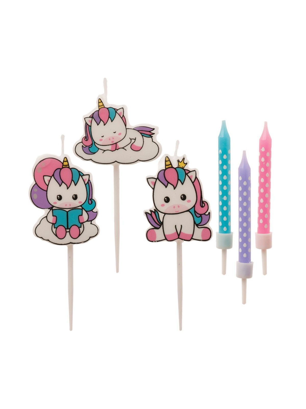 Cake candle decoration - unicorn mix - 2D - 9 pcs