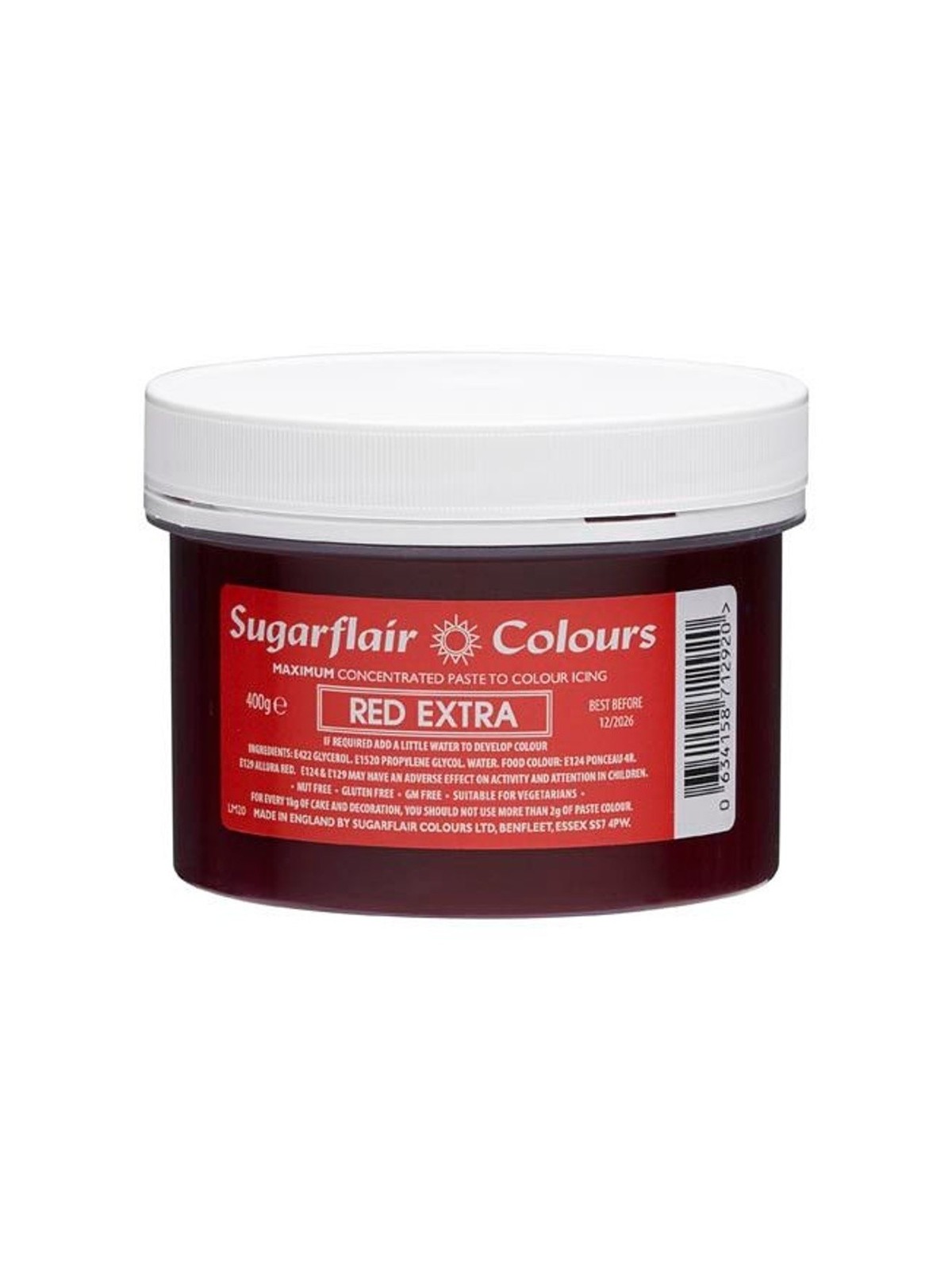 Sugarflair MAXIMUM konzentrierte Gel-Farbe RED extra XXL - Rot - 400g.