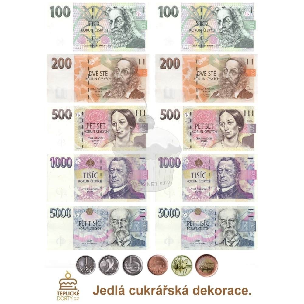 Essbares Papier "Banknoten der tschechischen Krone" - A4