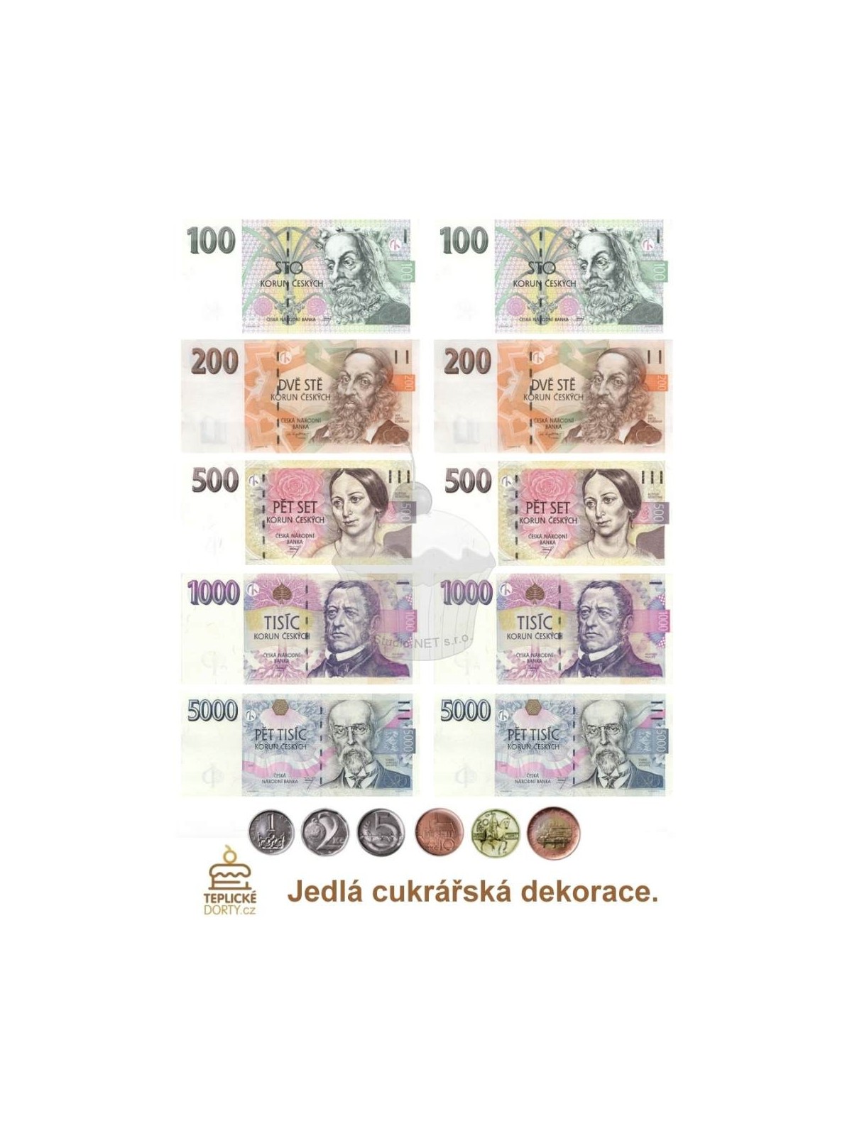 Essbares Papier "Banknoten der tschechischen Krone" - A4