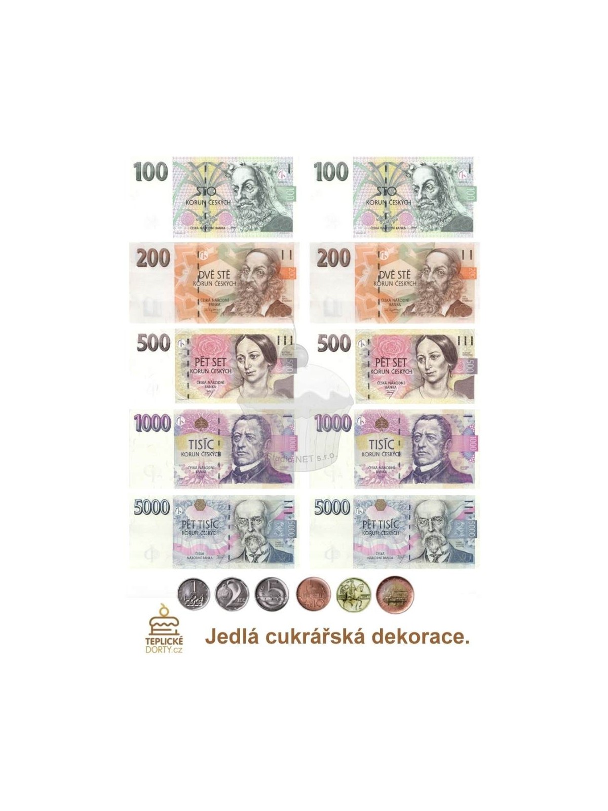 Essbares Papier "Banknoten Tschechische Krone" - A4