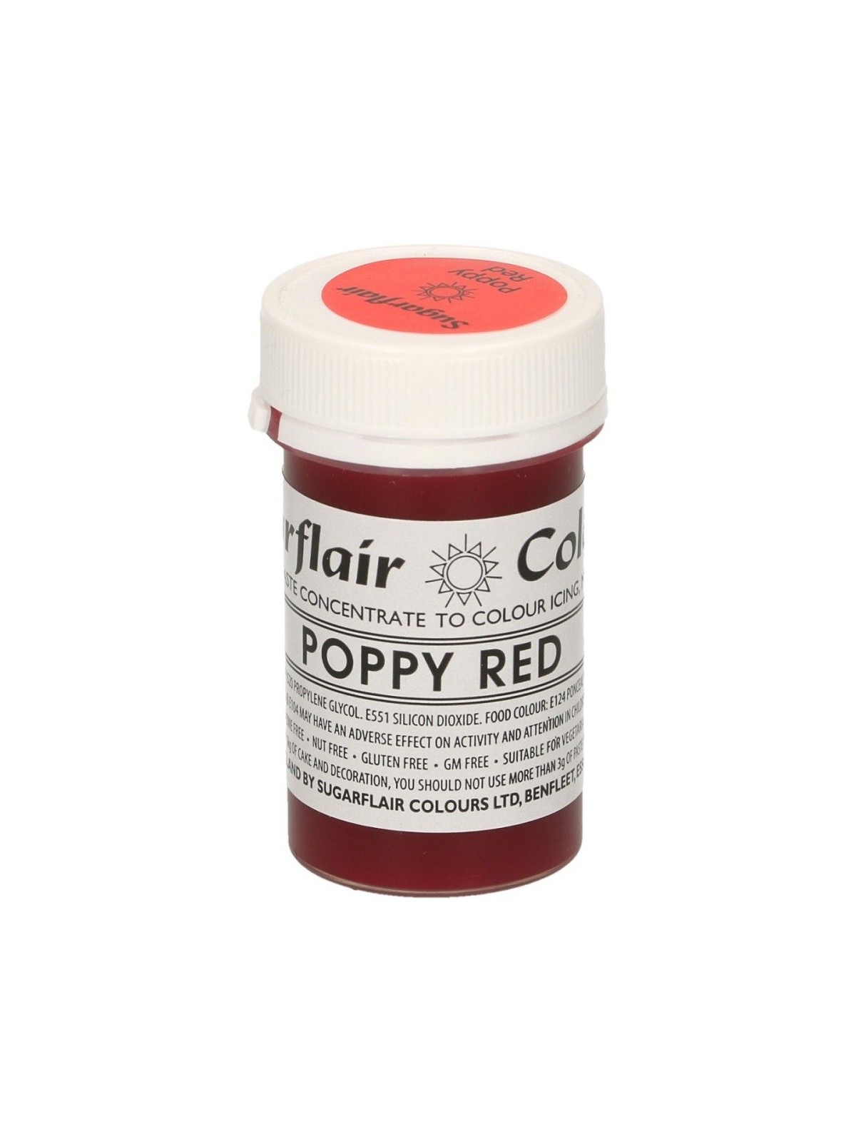 Sugarflair gélová farba - červený mak - Poppy Red - 25g