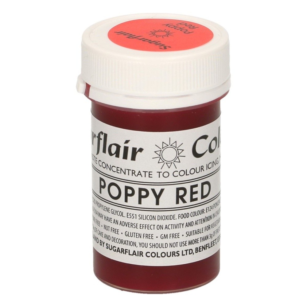 Sugarflair gelová barva - červený mák - Poppy Red