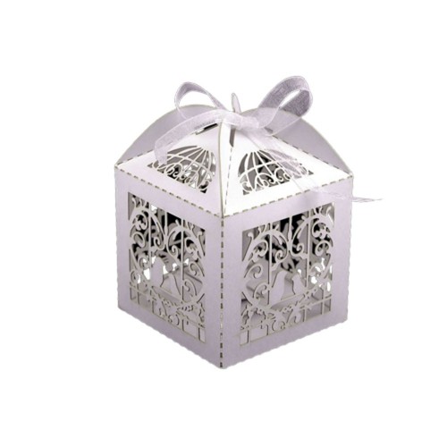 Perleťová krabička s vyřezávaným motivem - ptáčci - 6 x 6cm
