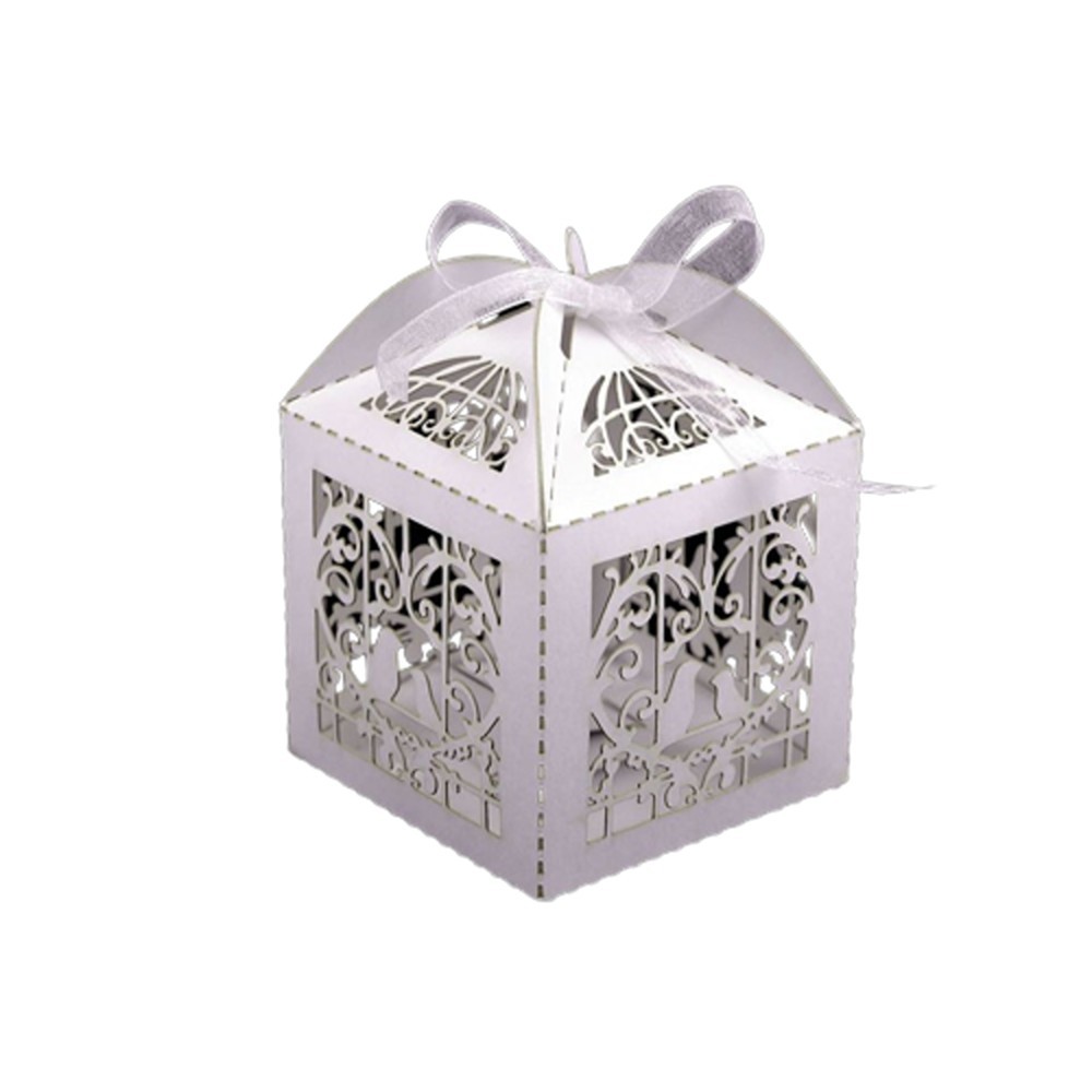 Perleťová krabička s vyrezávaným motívom - vtáčiky - 6 x 6cm