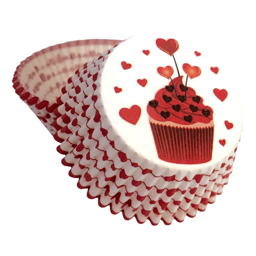 Baking cups - muffin with hearts - 50pcs