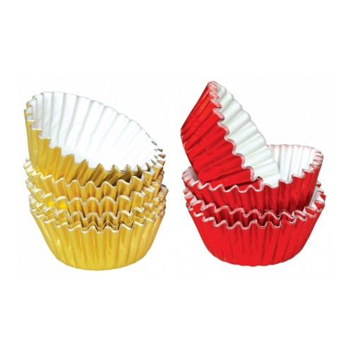 Aluminum pastry MINI baskets 2.5 x 1.7 cm - gold / red - 50 pcs