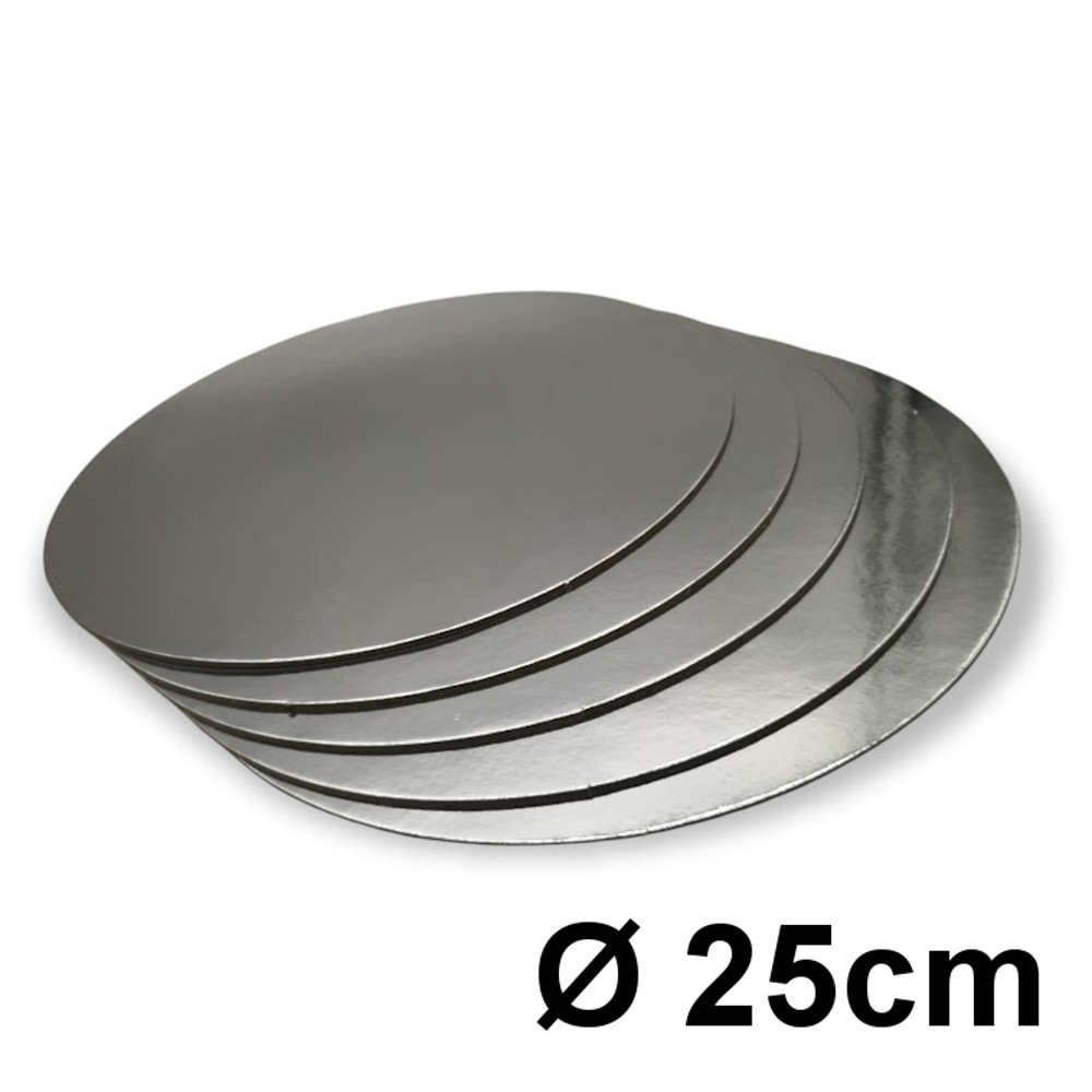 5er Set von Tortenplatten Rund - Silber glatt 25cm