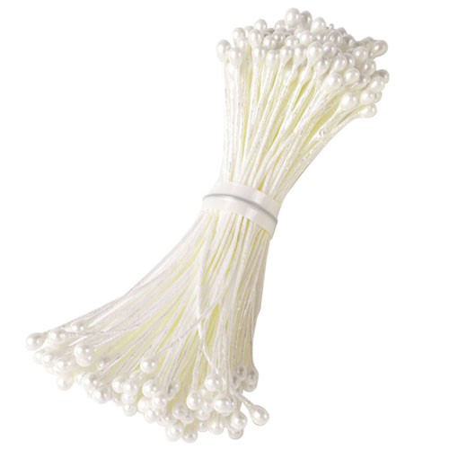 Květinové pestíky - střední perleťové bílé - 150ks