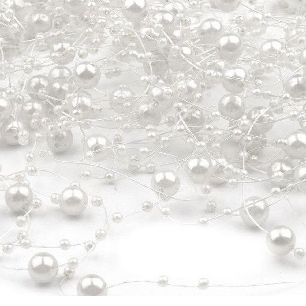 Perly na silonu  - bílá perleť  130cm / 12ks