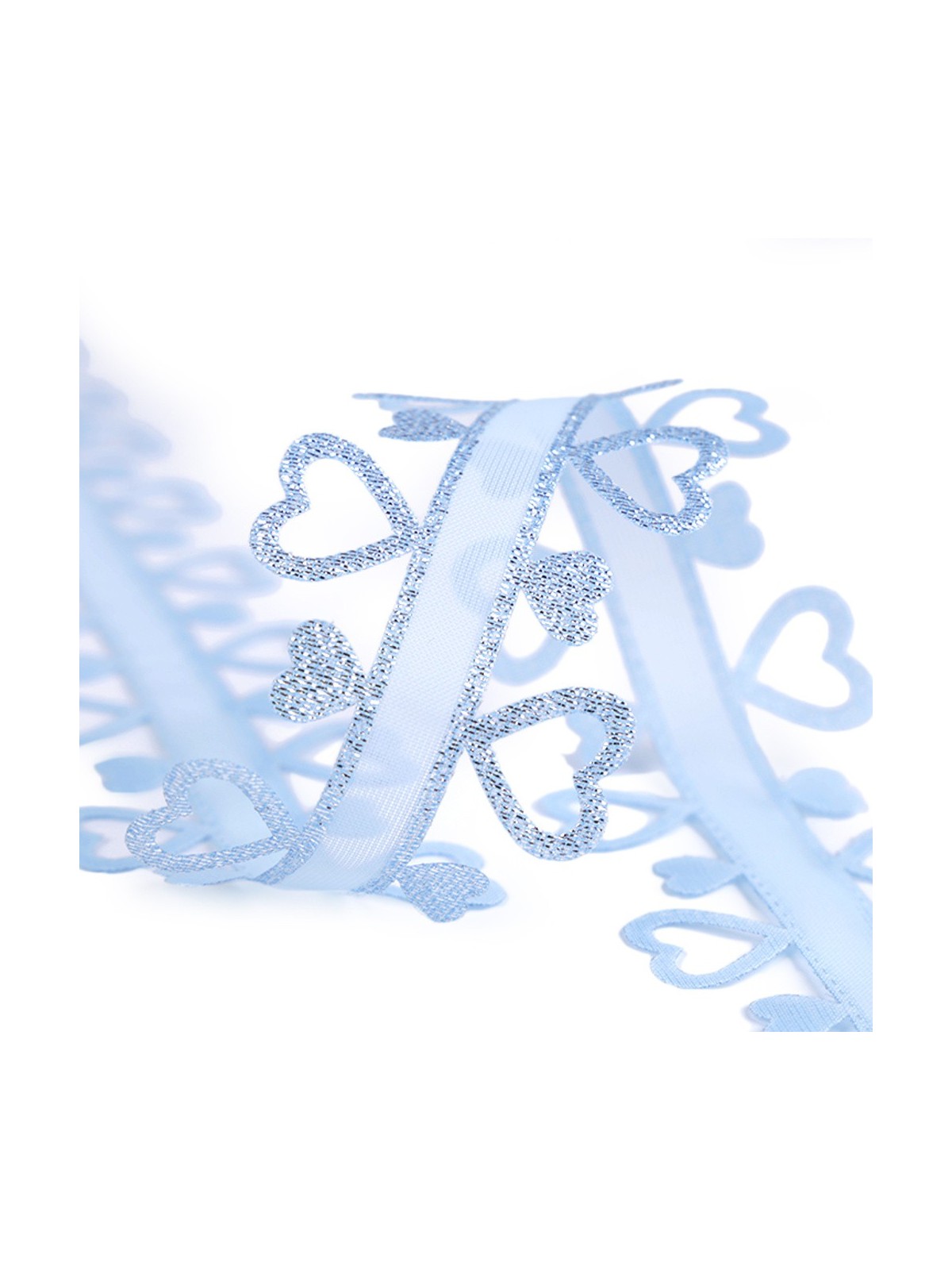 Decorative wedding ribbon heart with lurex - blue - 40mm / 13.5m