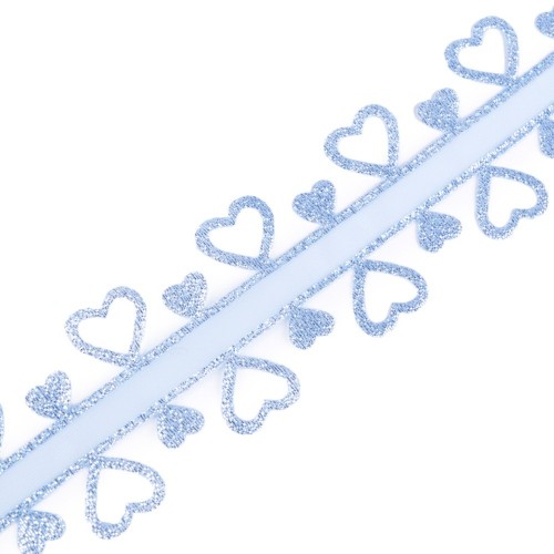 Dekoratives Hochzeitsband Herz mit Lurex - blau - 40 mm / 13,5 m