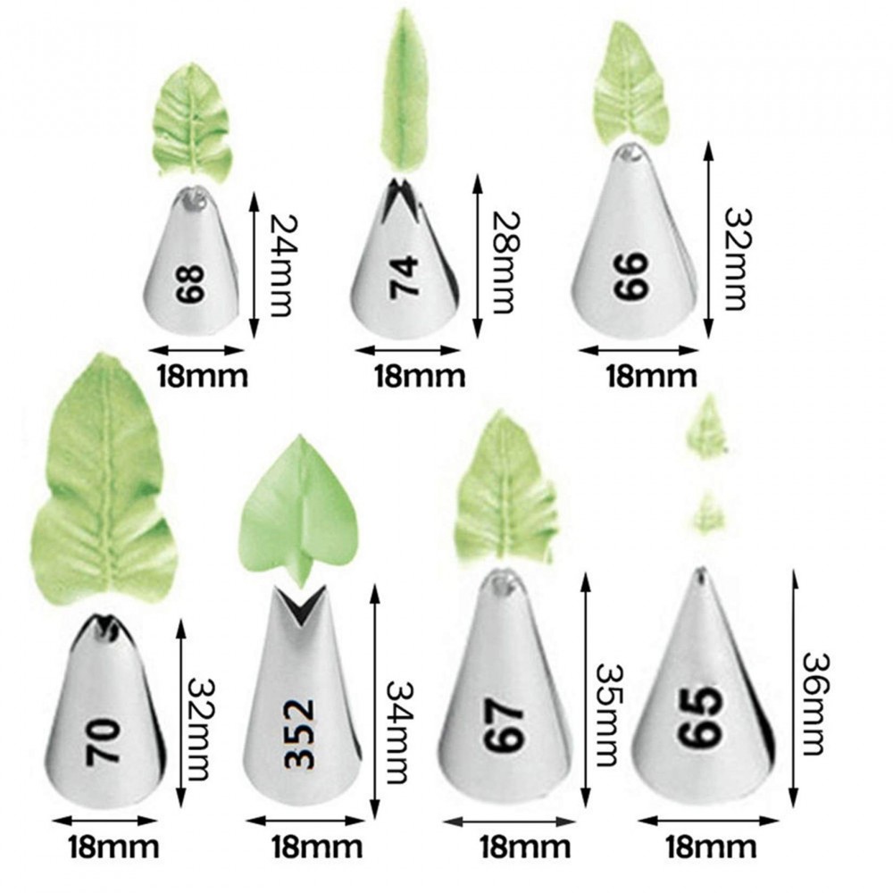 Ein Set mit 7 Edelstahl-Cremedressierspitzen.