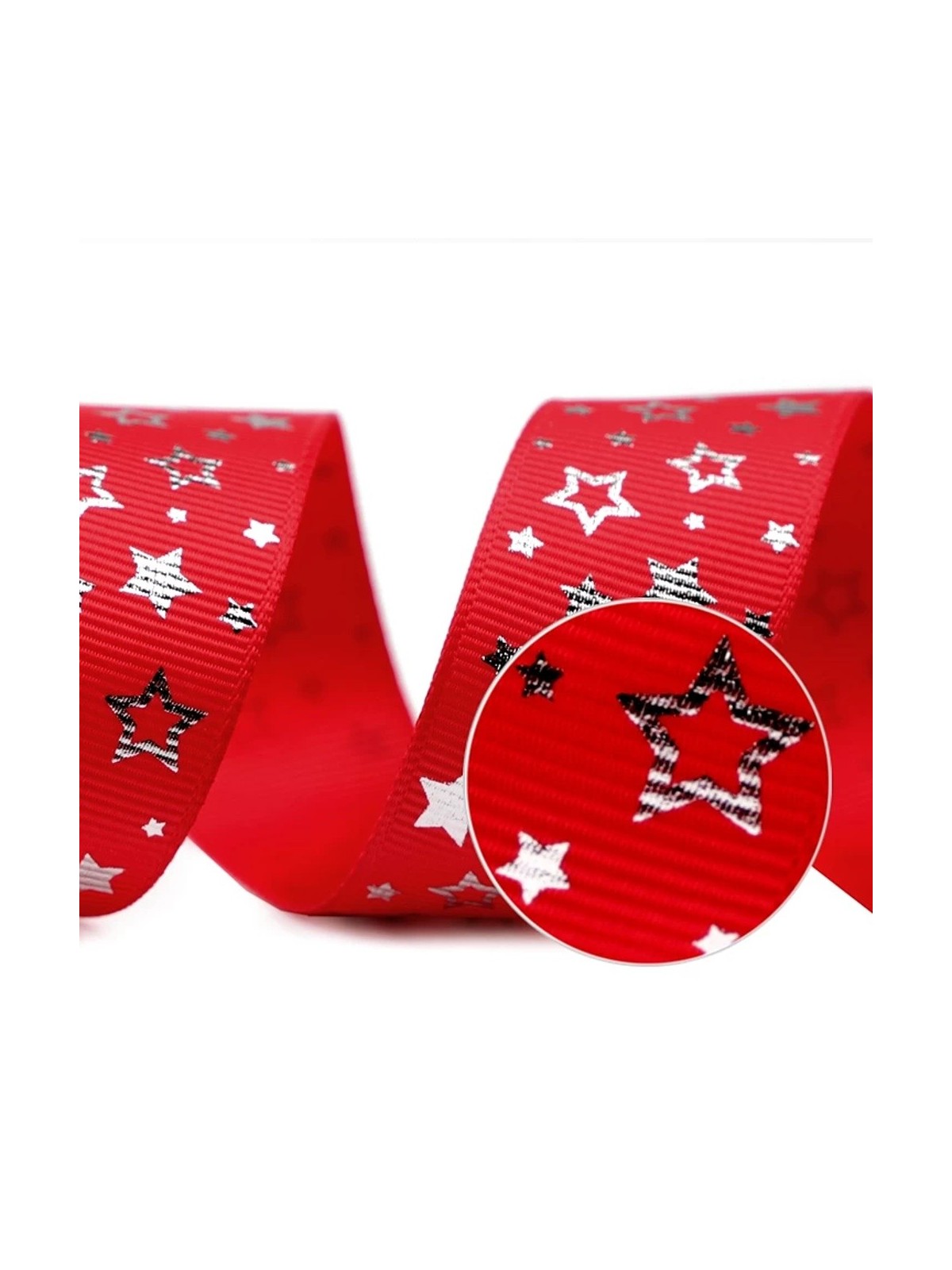 Dog ribbon - Christmas star - red - 25mm - 5m