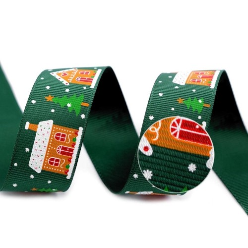 Rapeseed ribbon - Christmas house - dark green - 25mm - 3m