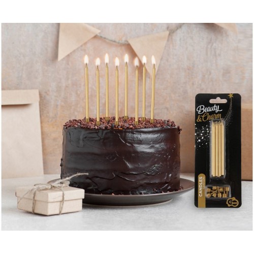 Złote świeczki urodzinowe z uchwytem 10cm - 8 szt.