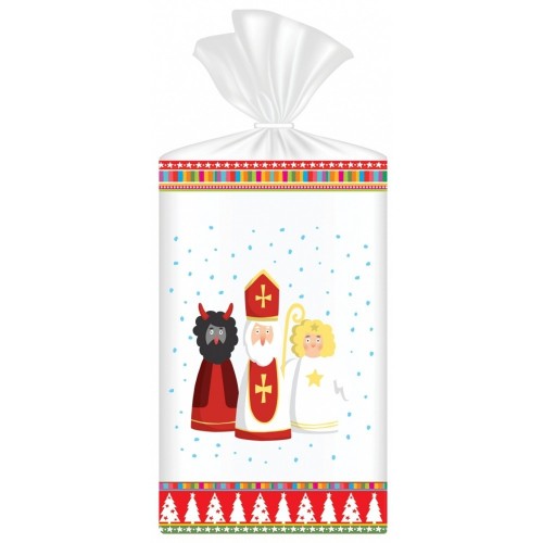 Cellophane bag large - St. Nicholas + devil + angel - 18x30cm - 10pcs