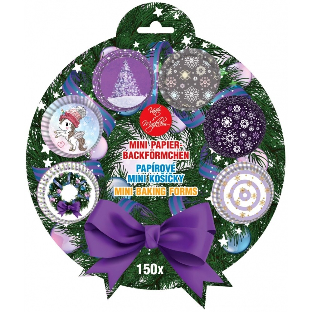 Cukrárske košíčky MINI - Vianočné Unicorn - fialová sada - 150ks