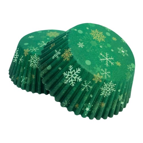 Cukrárske košíčky - zelené - snehové vločky - 50ks