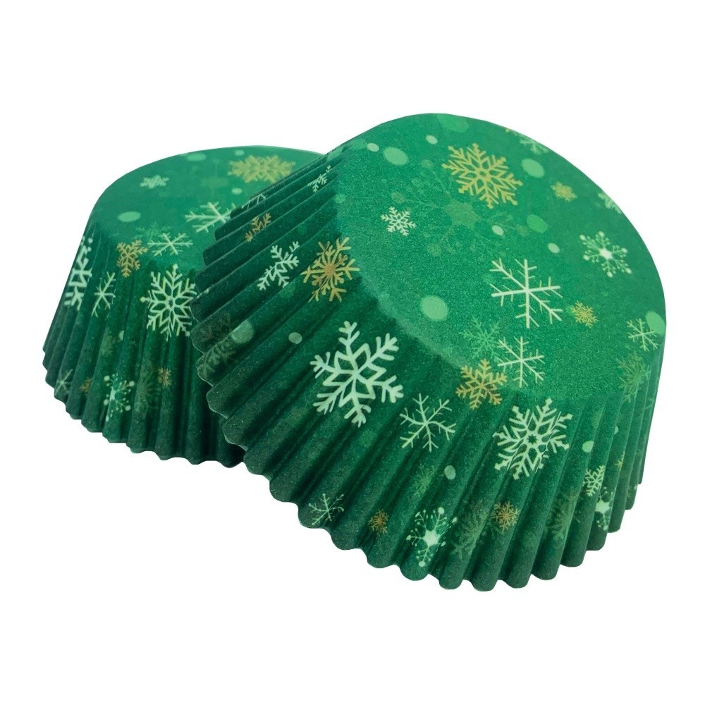 Baking cups - green - snowflakes - 50 pcs