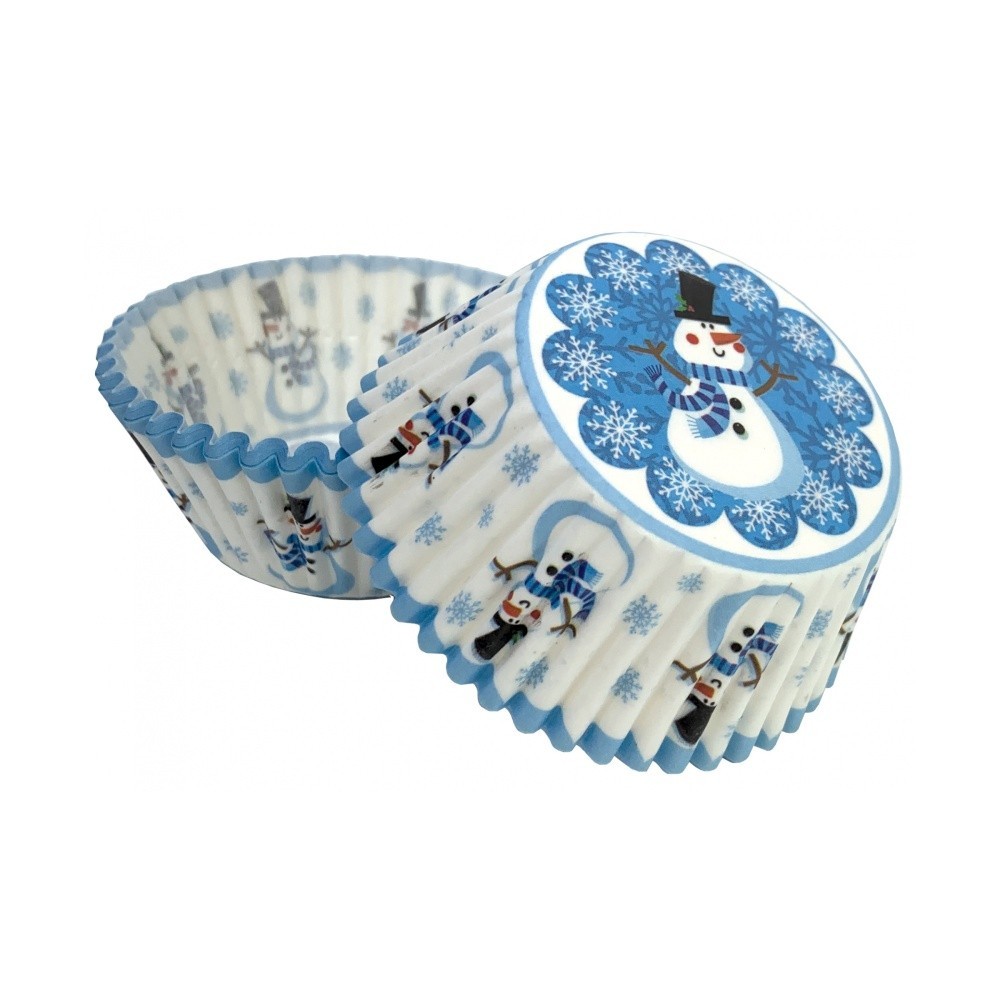 Baking cups - blue snowman - 50 pcs