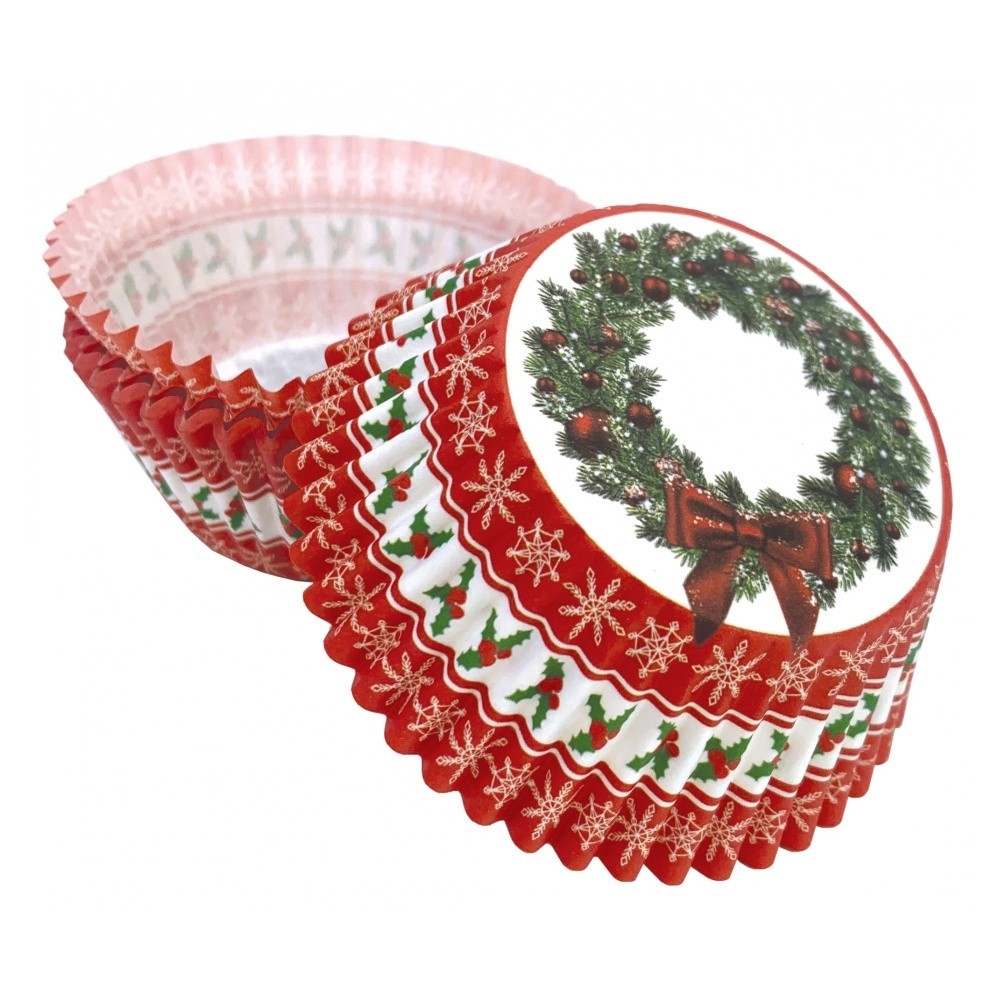 Baking cups - Christmas - wreath - 50 pcs