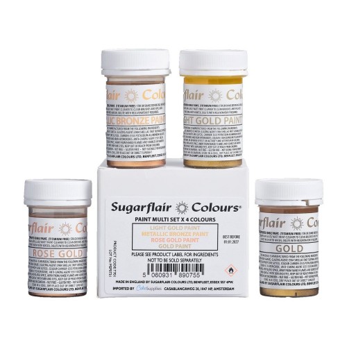 Sugarflair Set metallischer Farben - Gold - 4 x 20g