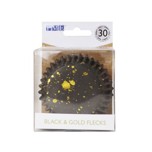 PME-Folie ausgekleidete Backförmchen - schwarz mit goldenen Sprenkeln - 30-tlg