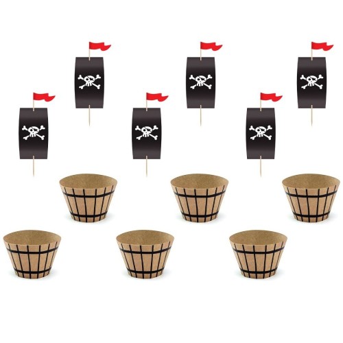 PartyDeco - cupcake wrapper with toppers - Pirates party - 6+6pcs