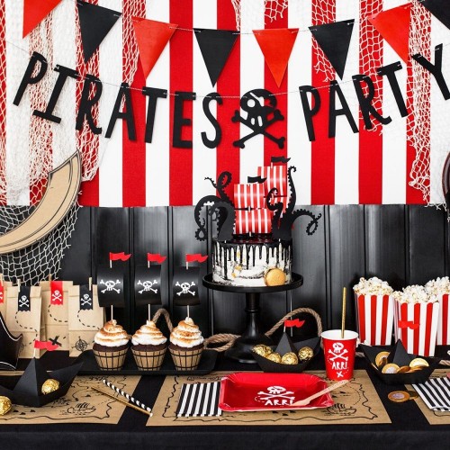PartyDeco - papírová dekorace - zápich a košíčky - pirátská párty - 6+6ks