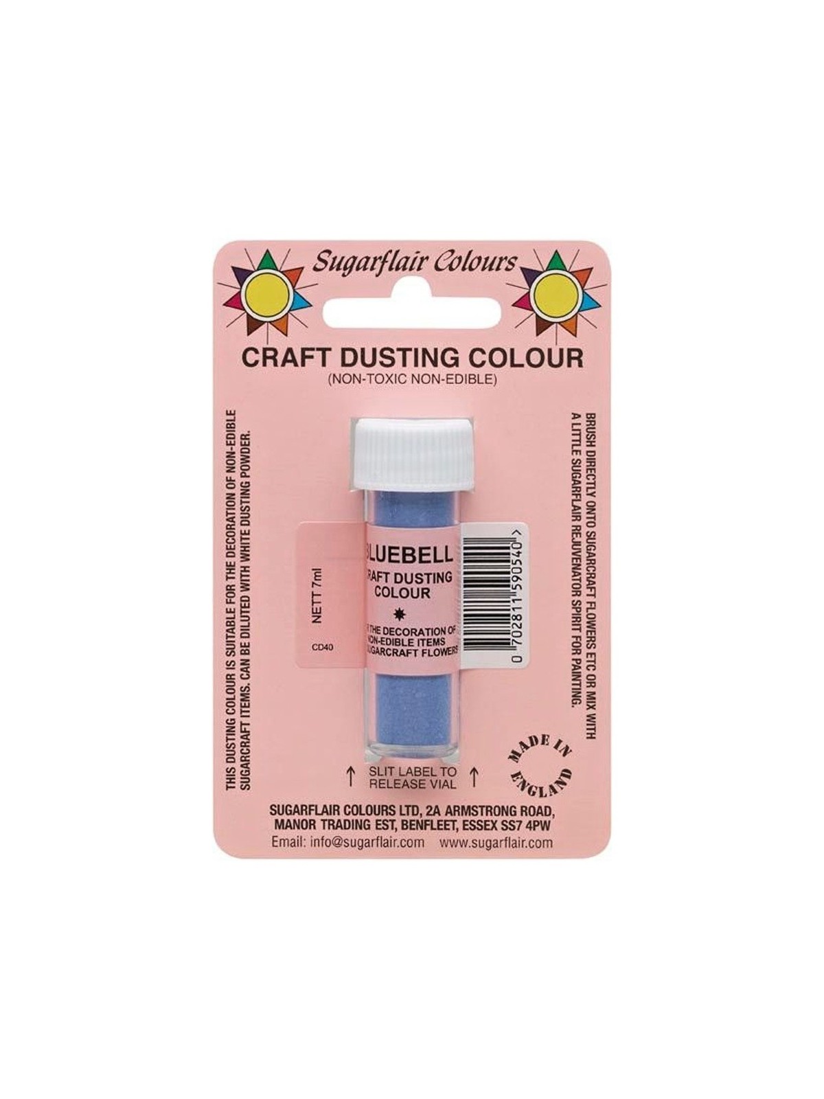 Sugarflair Craft Dusting - Decorative Powder Colour - Bluebell - Blue - 7ml