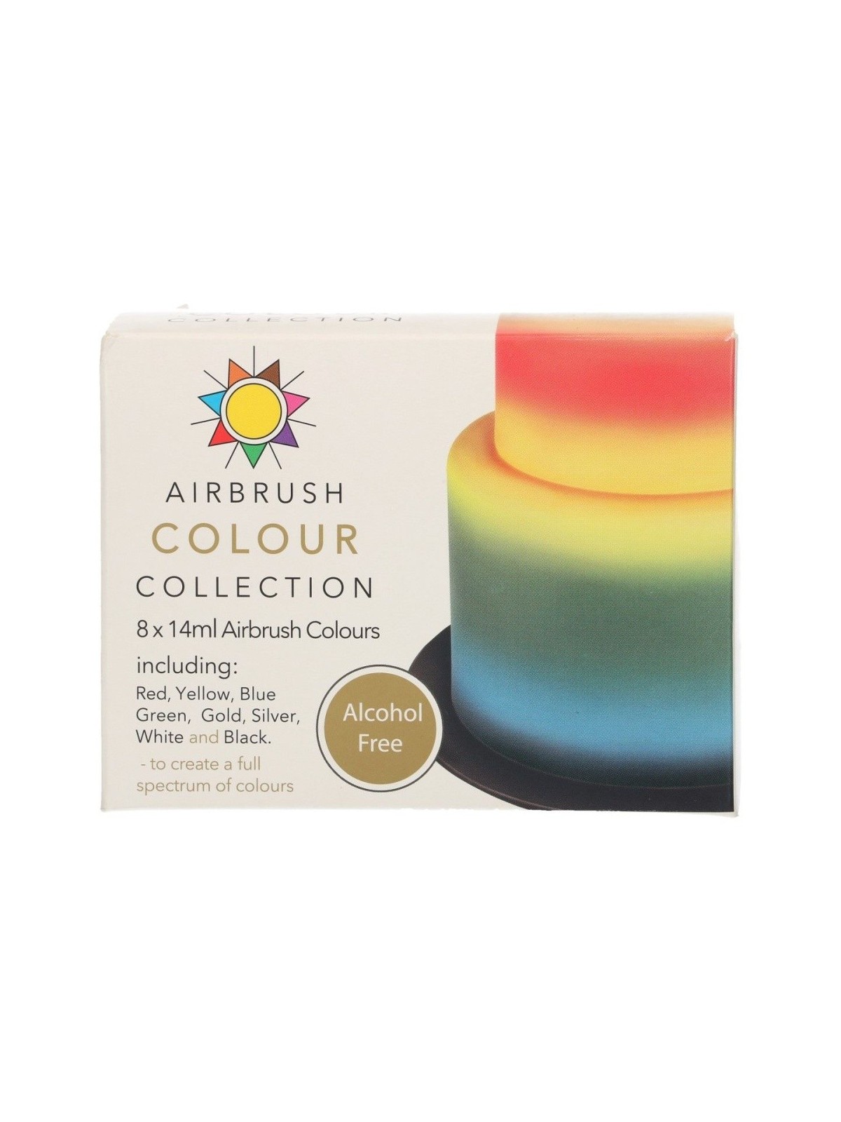 Sugarflair airbrush color collection set - ALCOHOL FREE - 8 x 14ml