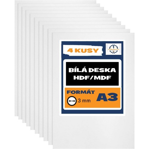 Biela HDF/MDF doska A3 - 4 kusy