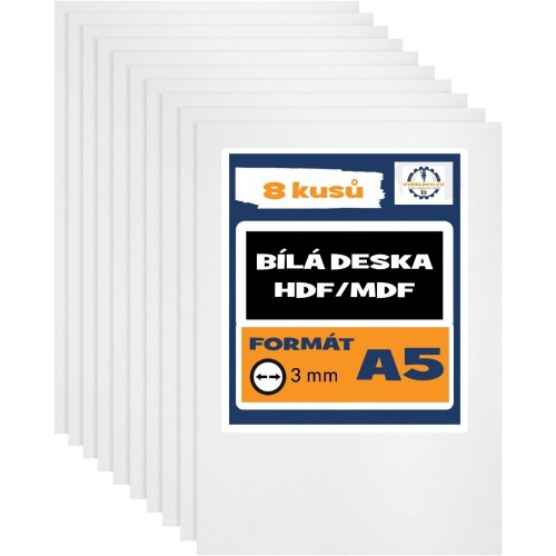 Biela HDF/MDF doska A5 - 8 kusov