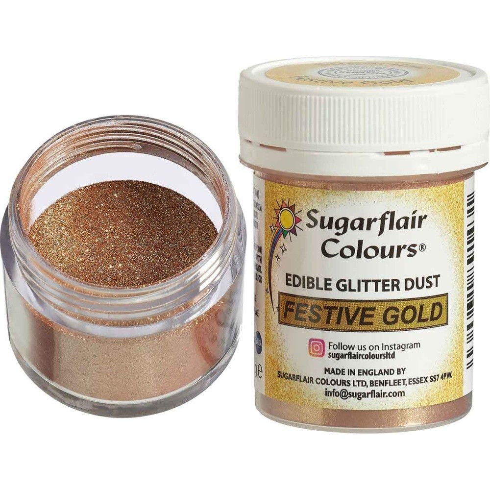 Sugarflair jedlá prachová perleťová barva - zlatá - Festive Gold 10g