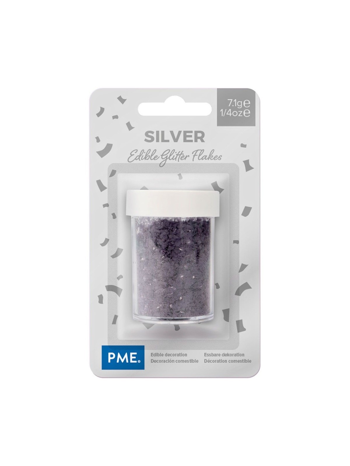 PME Silver glitter flakes - Brokat jadalny - płatki - srebrne 7,1g