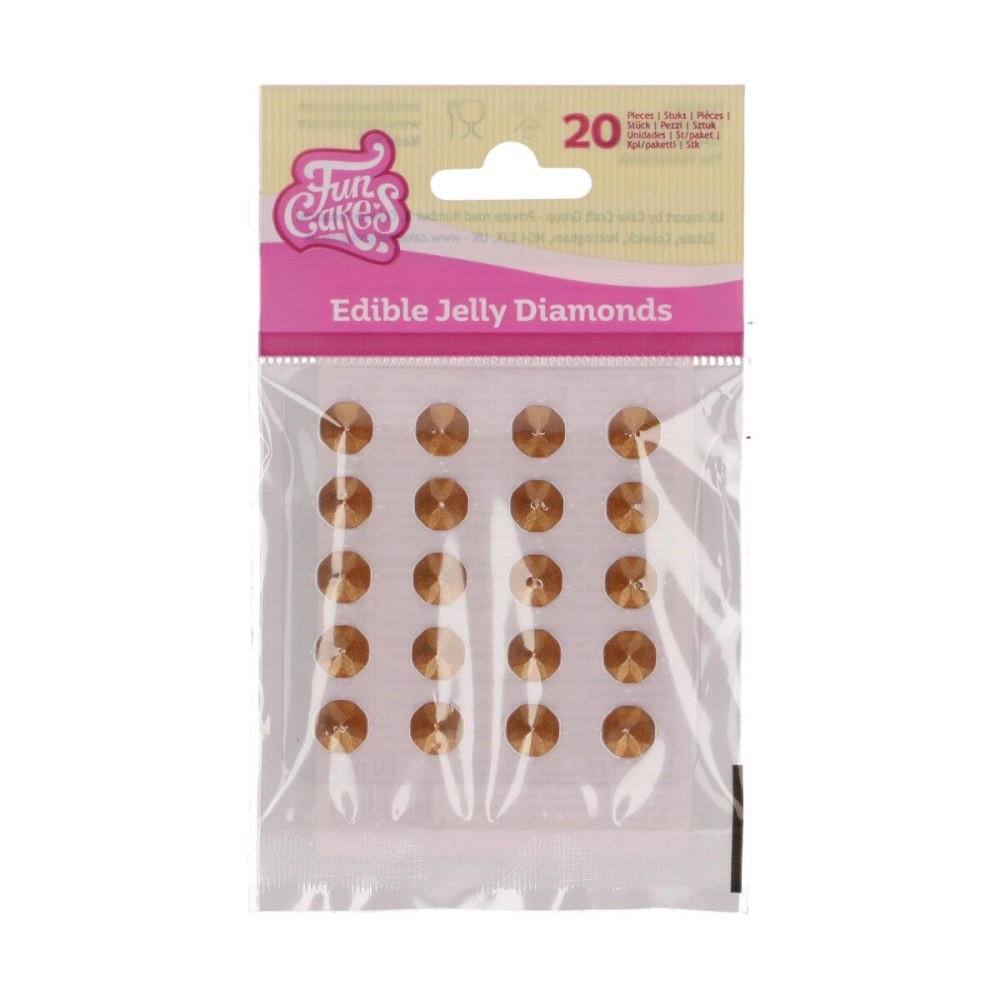 FunCakes - Edible Jelly Diamonds - Gold - 10mm