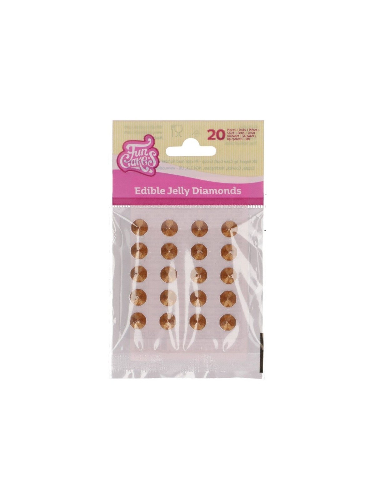 FunCakes - Edible Jelly Diamonds - Gold - 10mm