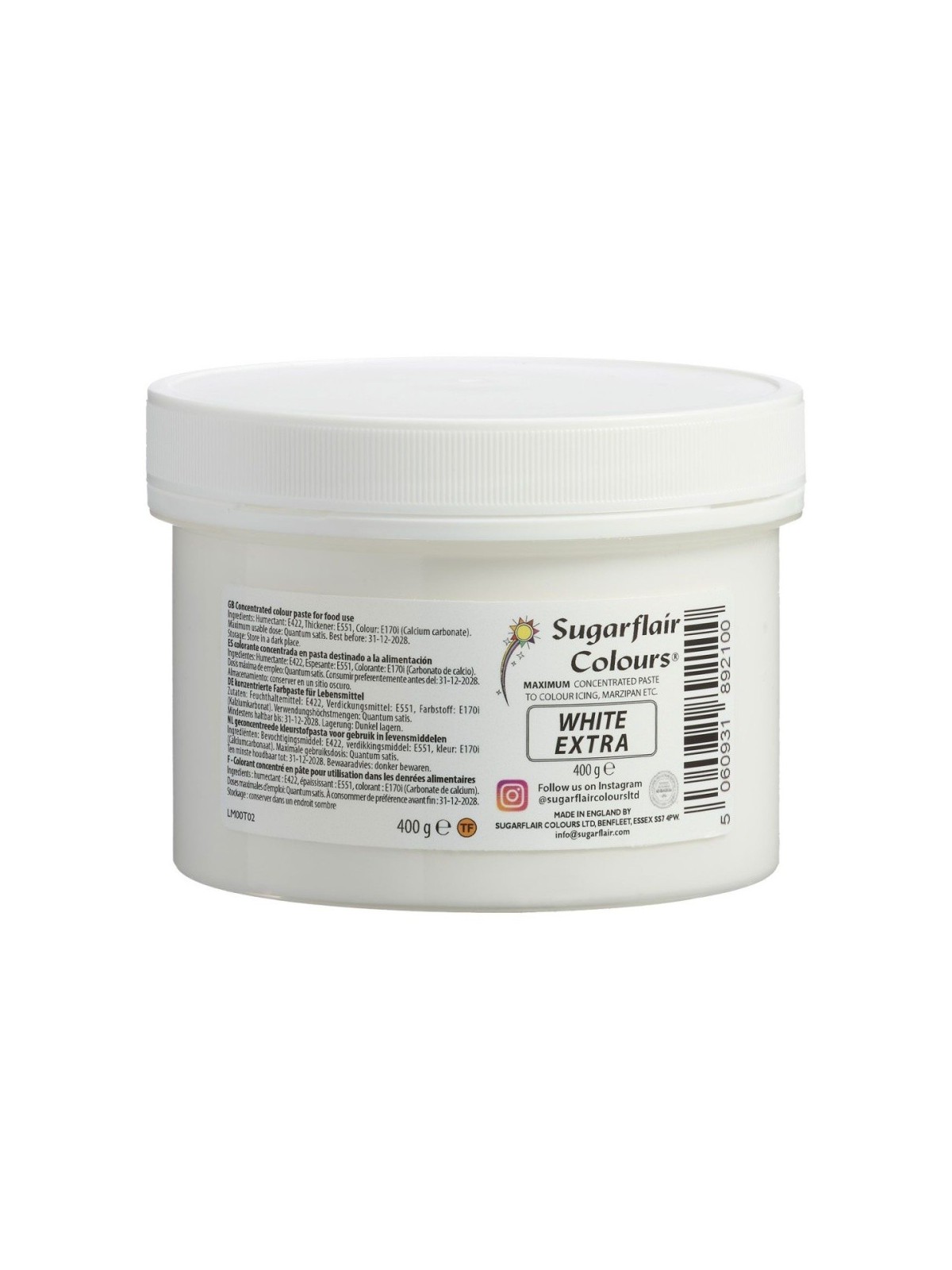 Sugarflair halbflüssige Farbe - MAX extra weiß - Weit Extra 400g