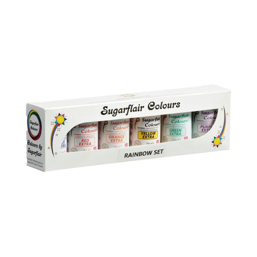 Barwniki żelowe Sugarflair - zestaw Rainbow - kolor EXTRA 6x25g