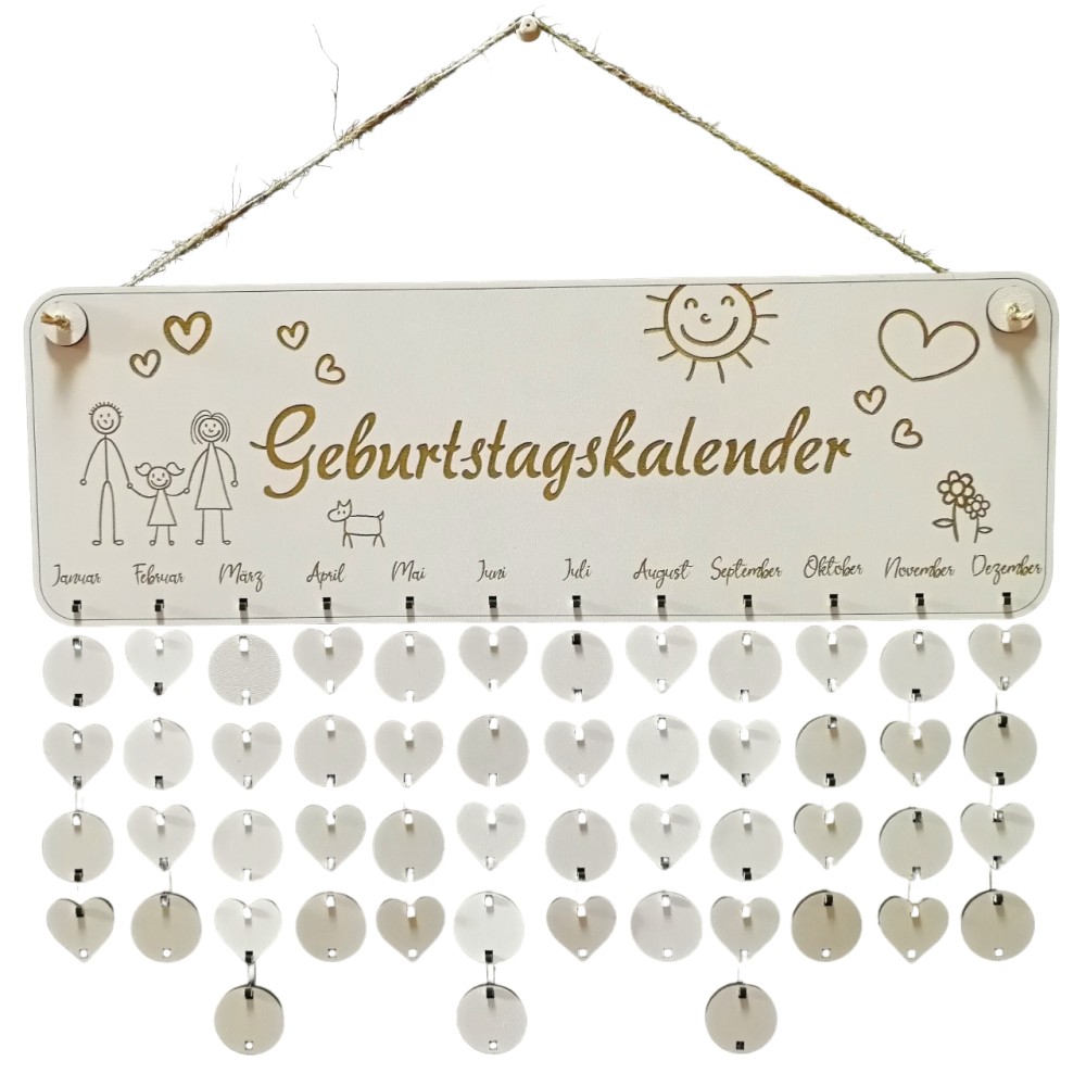 Familienvolkskalender aus Holz für die Wand