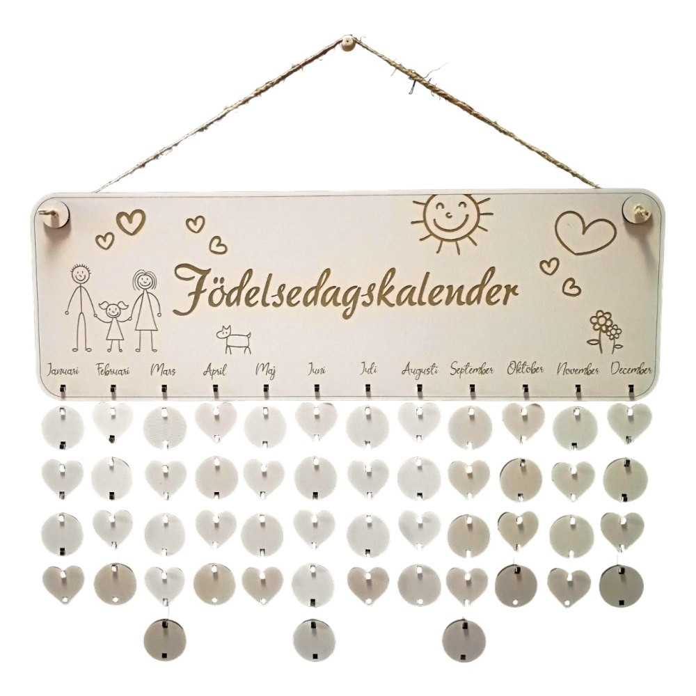 Dřevěný rodinný kalendář na zeď (SE) 1, 60cm