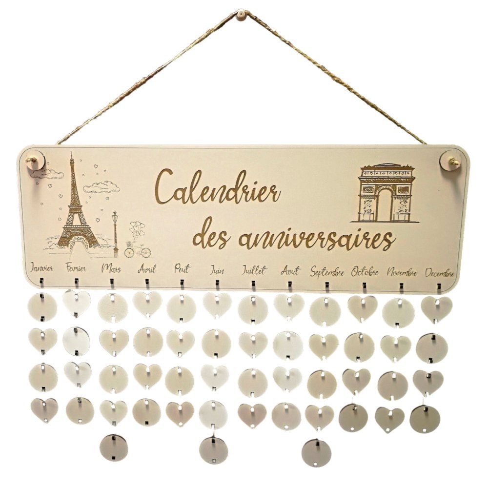 Dřevěný rodinný kalendář na zeď (FR) 2, 60cm