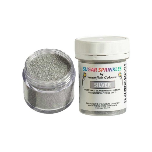 Sugarflair Sugar Sprinkles - feiner dekorativer Zucker - silber - 40g